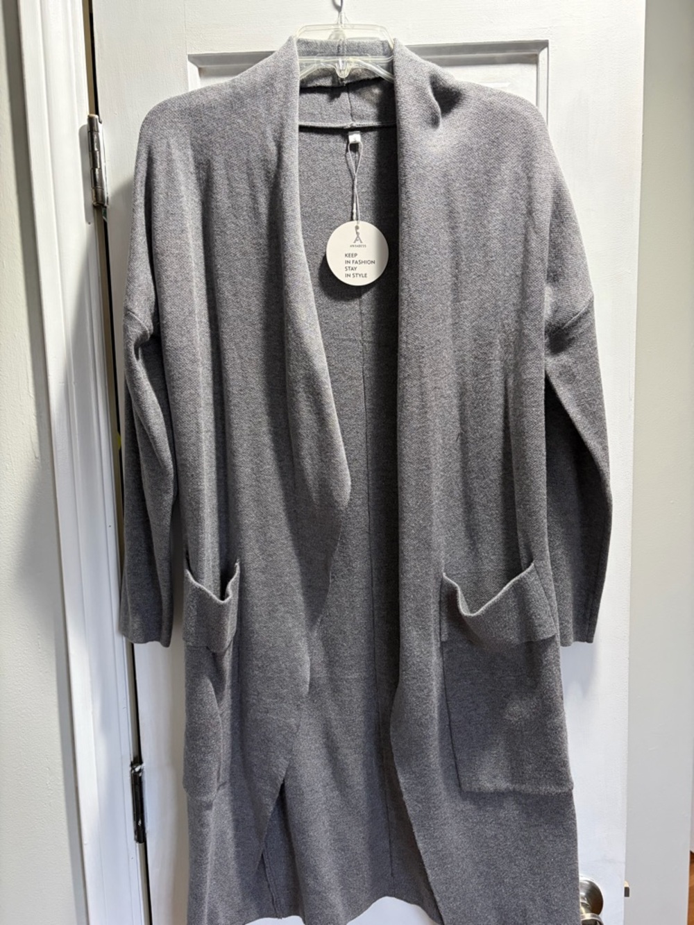 Grey Open-Front Longline Sweater Cardigan